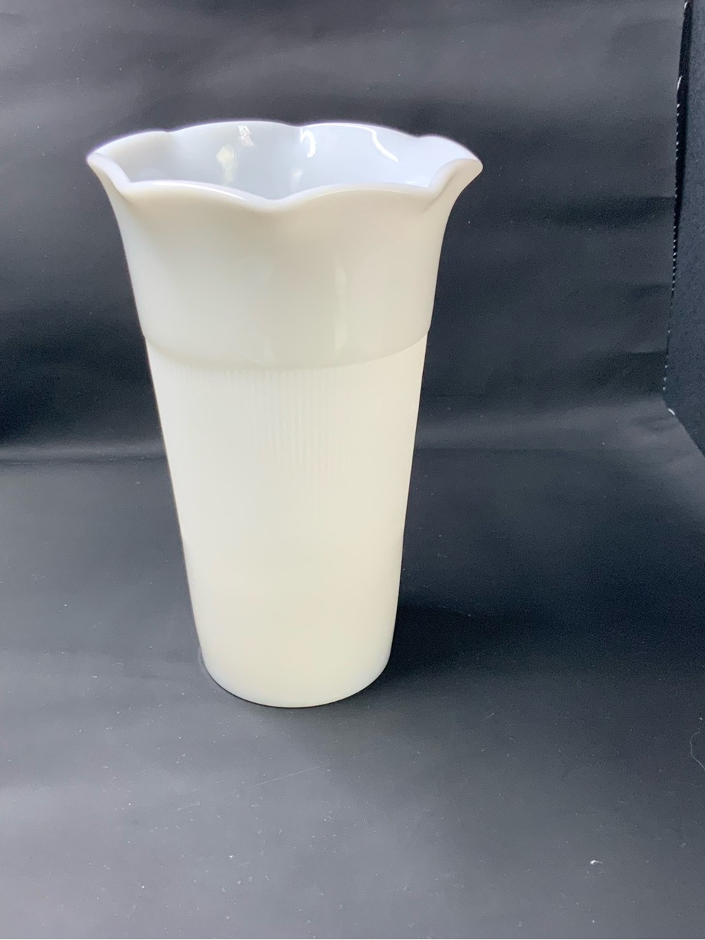 Vintage Mid Century Hazel Atlas White Milk Glass Ribbed Vase Fluted Rim USA
